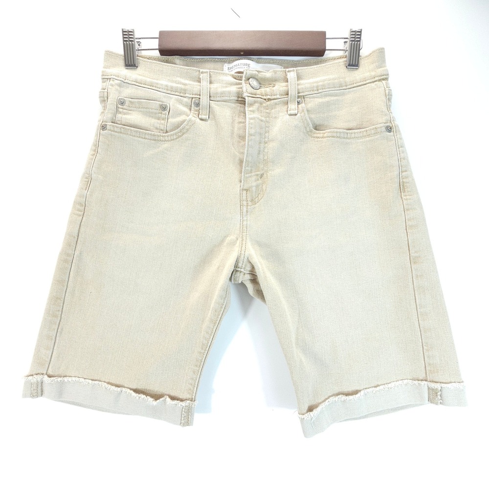 Signature by Levi Strauss Men 28 Tan Jean Shorts Khaki Denim Casual Streetwear